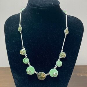 Pilgrim Green and Gold Disc Necklace
